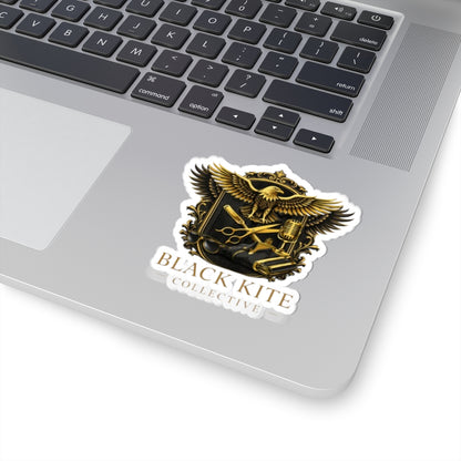 Black Kite Collective Gold Crest Sticker — Kiss-Cut Logo Sticker for Laptops & Gear